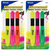 Desk Style Fluorescent Highlighters w/ Cushion Grip (3/Pack)